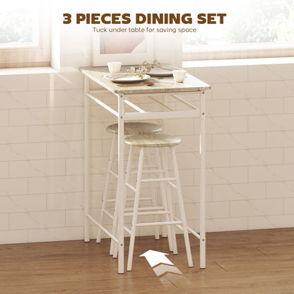 Bar Table Set, Bar Table and Stools Set, Footrest and Storage Shelf, for Kitchen, Dining Room, Pub, Cafe, White and Oak