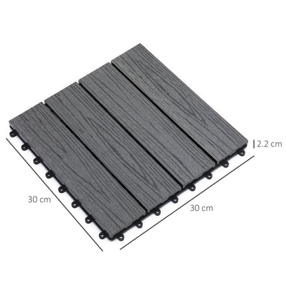 WPC Interlocking Decking Tiles, Pack of 11 Interlocking Patio Paving Slabs, 30 x 30 x 2.2 cm, Grey