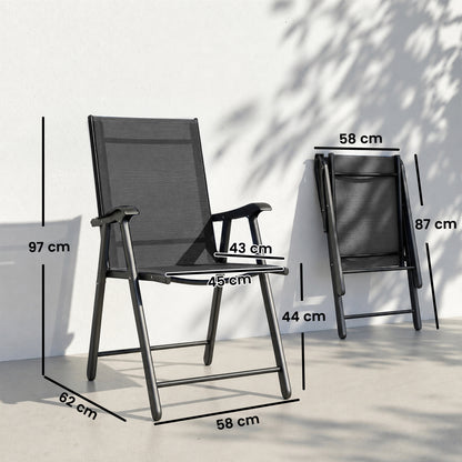 Folding Garden Chairs Set of 4 with High Back, Armrests, Texteline Seat, Black