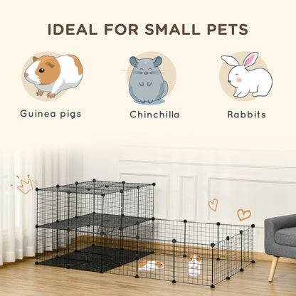 Pet Playpen with Door, Guinea Pigs Metal Mesh Cage for Small Animal, Chinchilla, 175 x 105 x 70 CM, Black