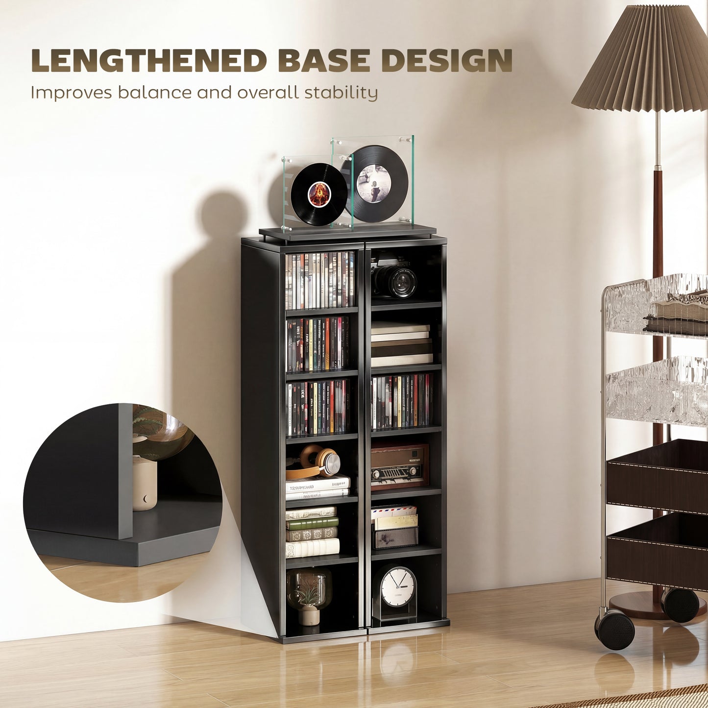 Set of 2 CD Media Display Shelf Unit Tower Rack with Adjustable Shelves, High Gloss Black