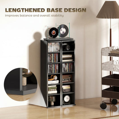 Set of 2 CD Media Display Shelf Unit Tower Rack with Adjustable Shelves, High Gloss Black