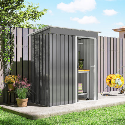 5 x 3ft Garden Storage Shed with Sliding Door and Sloped Roof Outdoor Equipment Tool, Light Grey