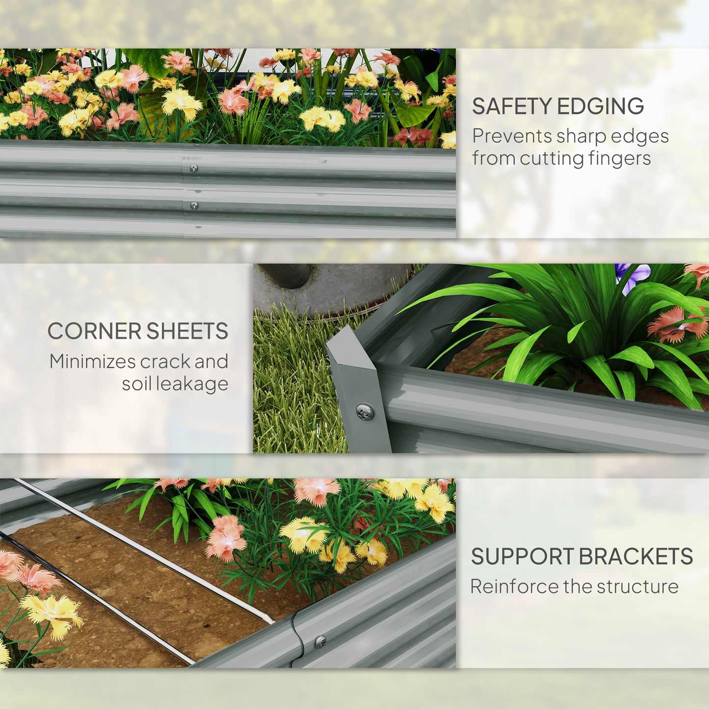 180 x 90cm Galvanised Steel Open Planter - Silver