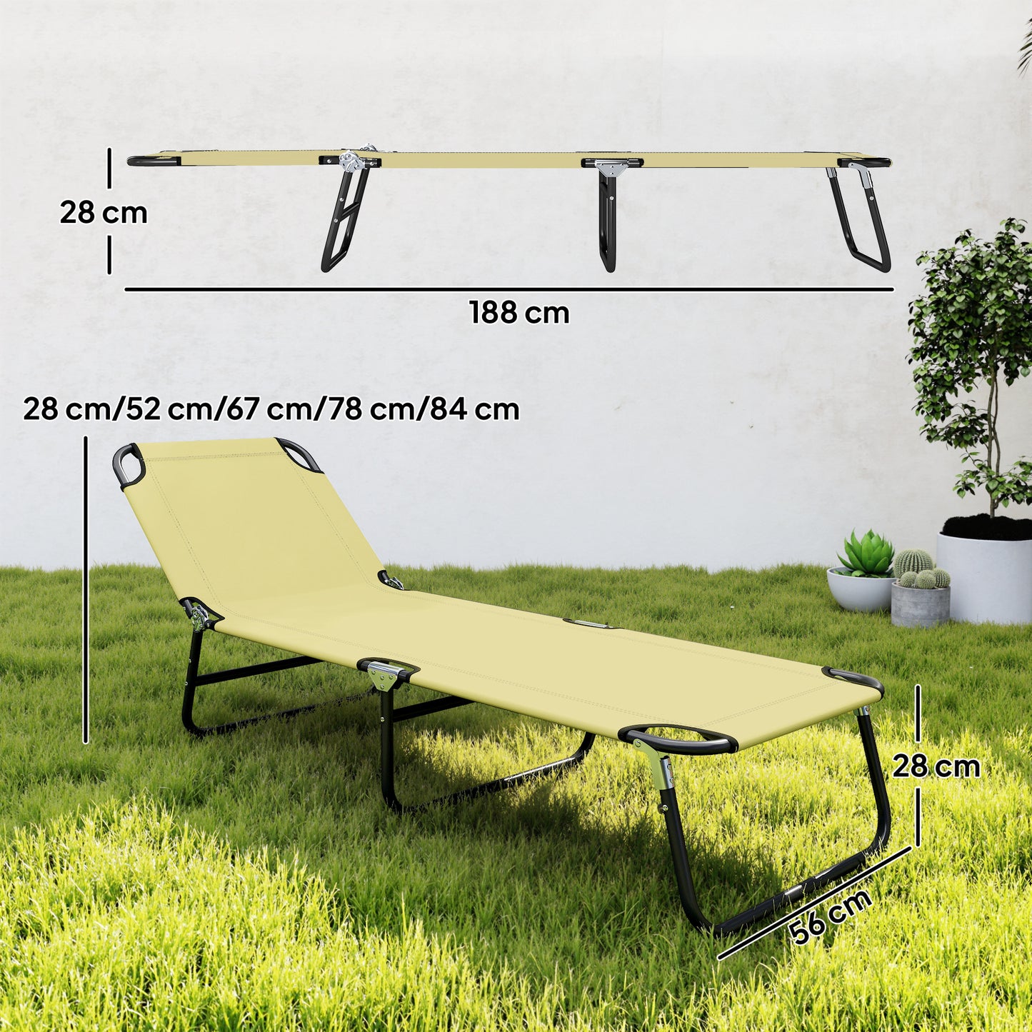 Foldable Sun Lounger with 5-Position Adjustable Backrest