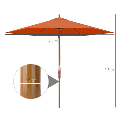 2.5m Wood Garden Parasol Sun Shade Patio Outdoor Wooden Umbrella Canopy, Table Market Umbrella with Vent, 38mm Pole