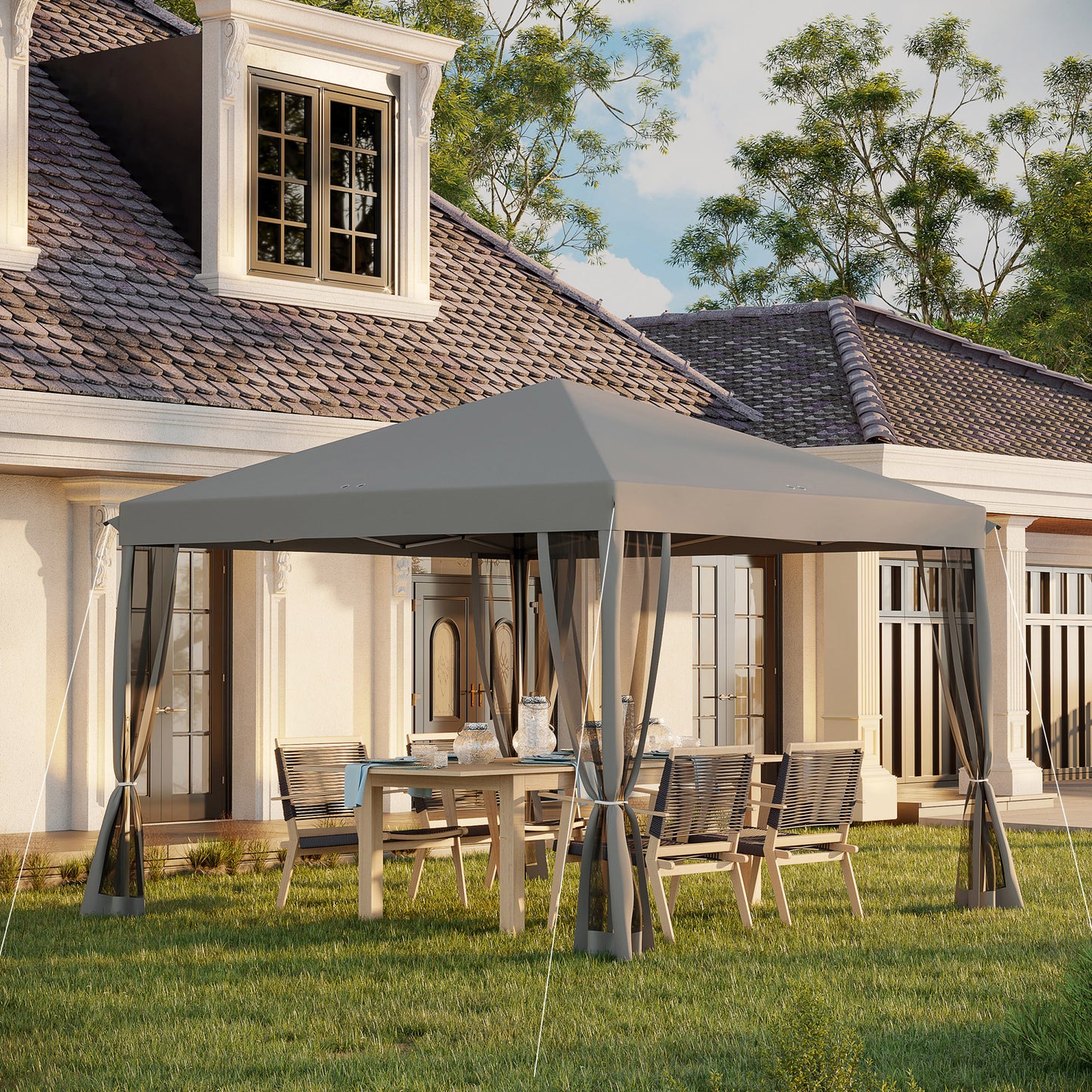 3 x 3 m Pop Up Gazebo, 420D Garden Tent Canopy with Removable Mesh Sidewall Netting, Carry Bag for Garden Patio Outdoor