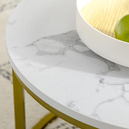 Coffee Table Set of 2, Round Nest of Tables with Metal Frame, Modern Side Tables for Living Room, White