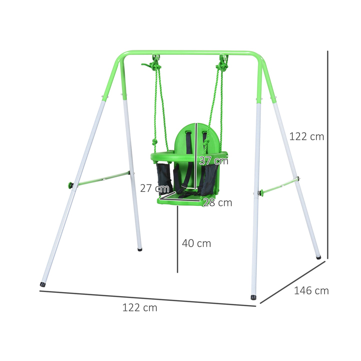 Kids Swing, Steel Nursery Swing, with Seatbelt, High Support Back, Front Guard, for Ages 6-36 Months - Green