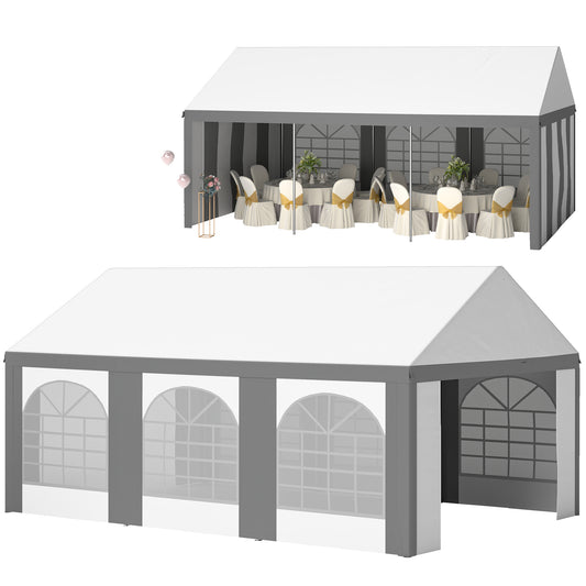 6 x 4m Galvanised Party Tent, Marquee Gazebo with Sides, Six Windows and Double Doors, for Parties, Wedding and Events
