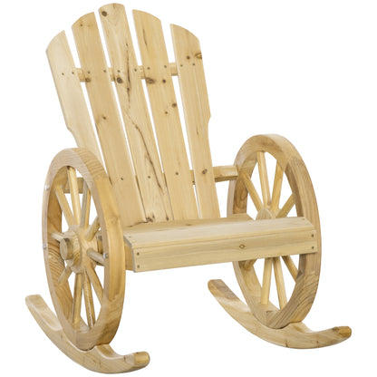 Wooden Adirondack Rocking Chair Reclining Armchair Garden Furniture Patio Porch Rocker - Natural