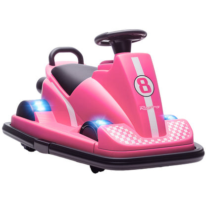 Kids Bumper Car, 360° Rotation Spin Electric Waltzer Car with LED Lights, Music for Ages 3-8 Years Old, Pink