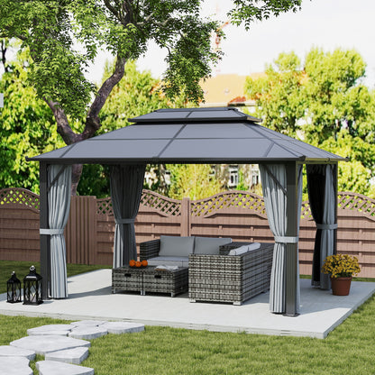3 x 4m Hardtop Gazebo Canopy with UPF30+ Double Polycarbonate Roof, Aluminium Frame Garden Gazebo Permanent Pavilion