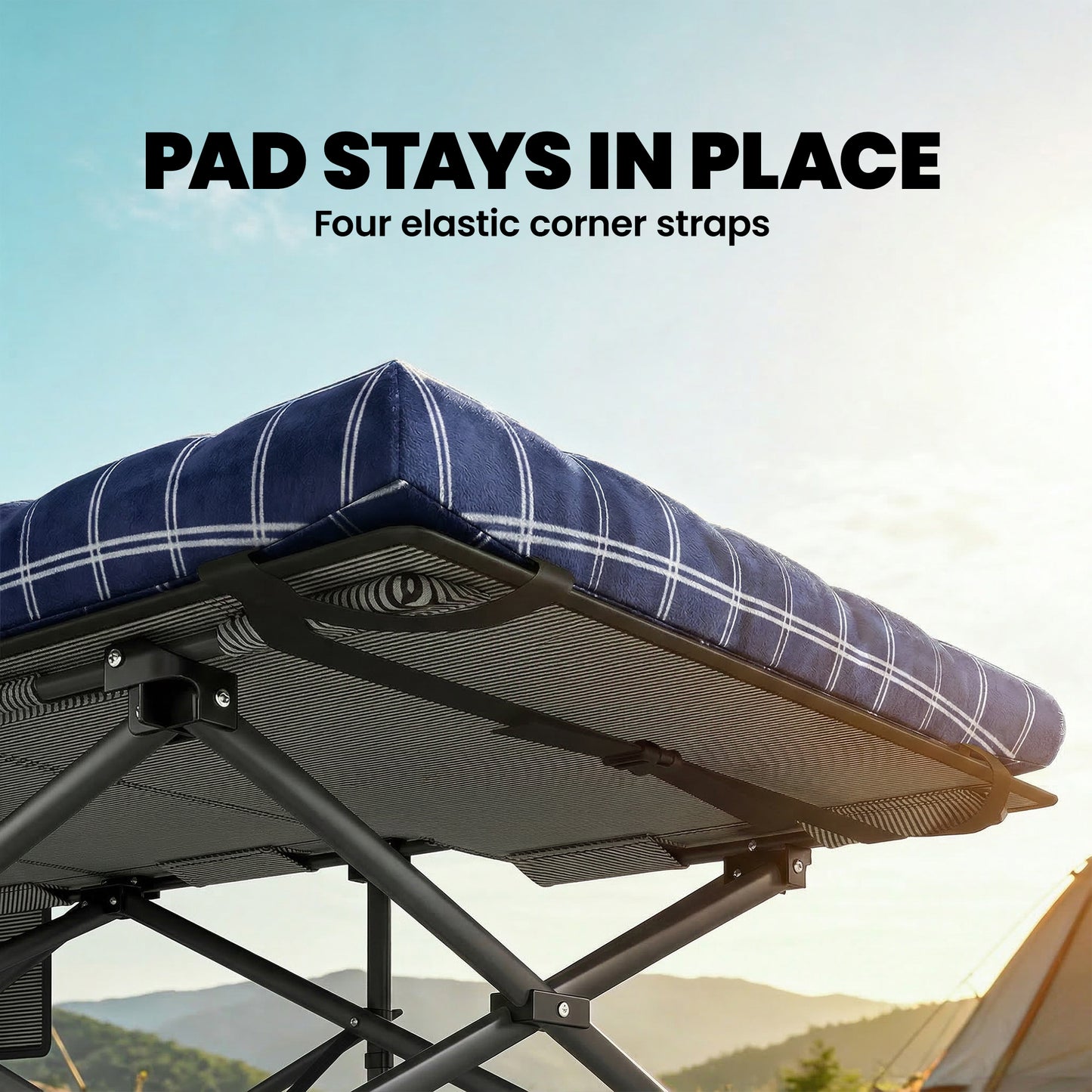 Camping Cot with Soft Pad, 80cm Extra Wide Folding Cots with Side Pocket and Carry Bag, Blue