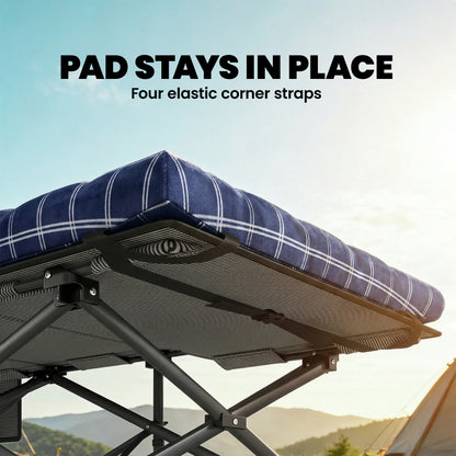 Camping Cot with Soft Pad, 80cm Extra Wide Folding Cots with Side Pocket and Carry Bag, Blue