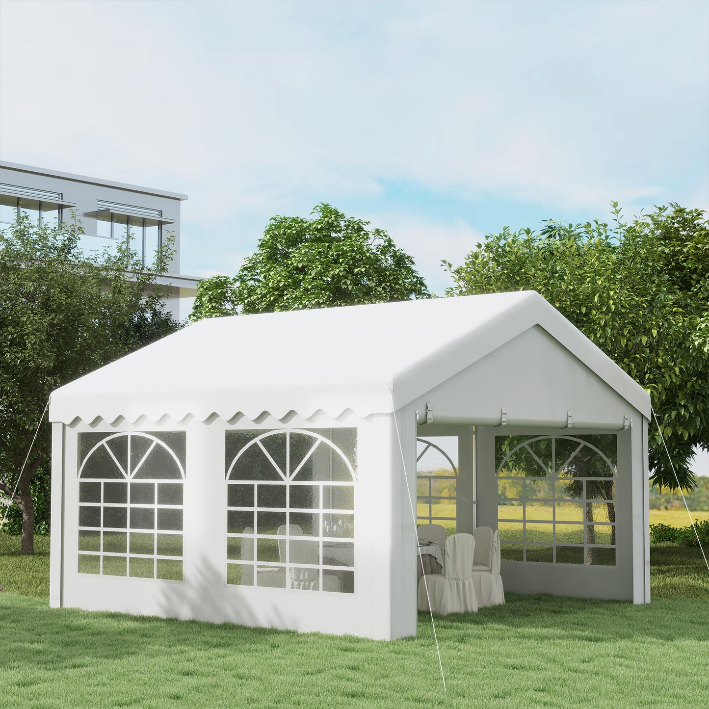 4m x 4m Marquee Party Tent, Heavy Duty Wedding Canopy with Sidewalls, Doors, Windows