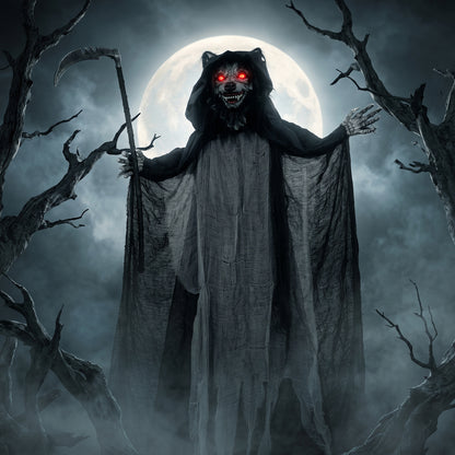 Halloween Standing Werewolf Animated Decoration with Light-Up Eyes, Sound and Touch Activated