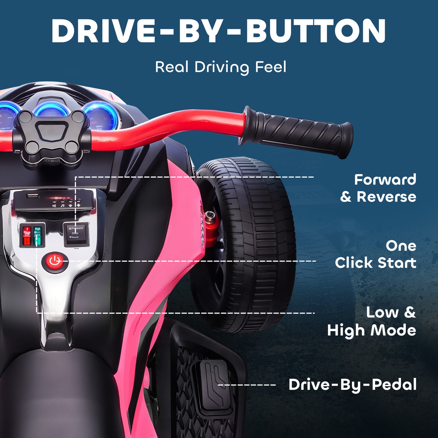 12V Kids Electric Ride On Car with 3 Wheeler, MP3 Player, Horn, 2 Speeds, LED Lights for Boys & Girls Ages 3-8, Pink