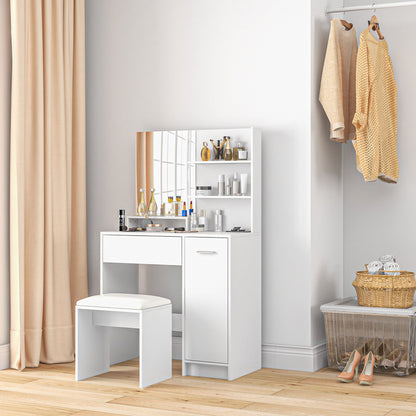 Dressing Table and Stool Set, with Storage - White