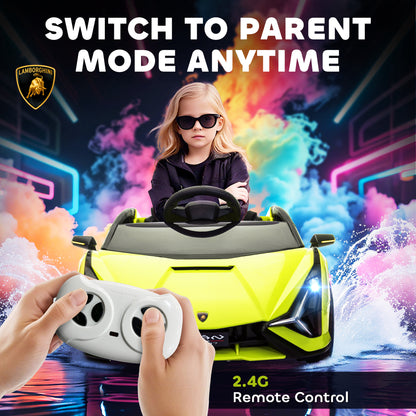 Lamborghini Sian Licensed Electric Car for Kids, 12V Kids Electric Ride on Car with Dual Motors, Remote Control, Green