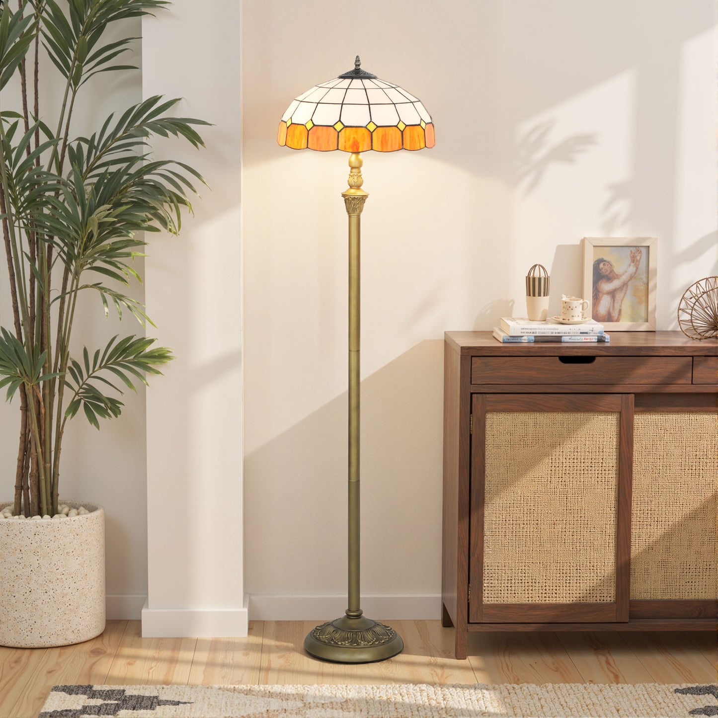 Tiffany-Style Floor Lamp with Handcrafted Stained Glass Shade