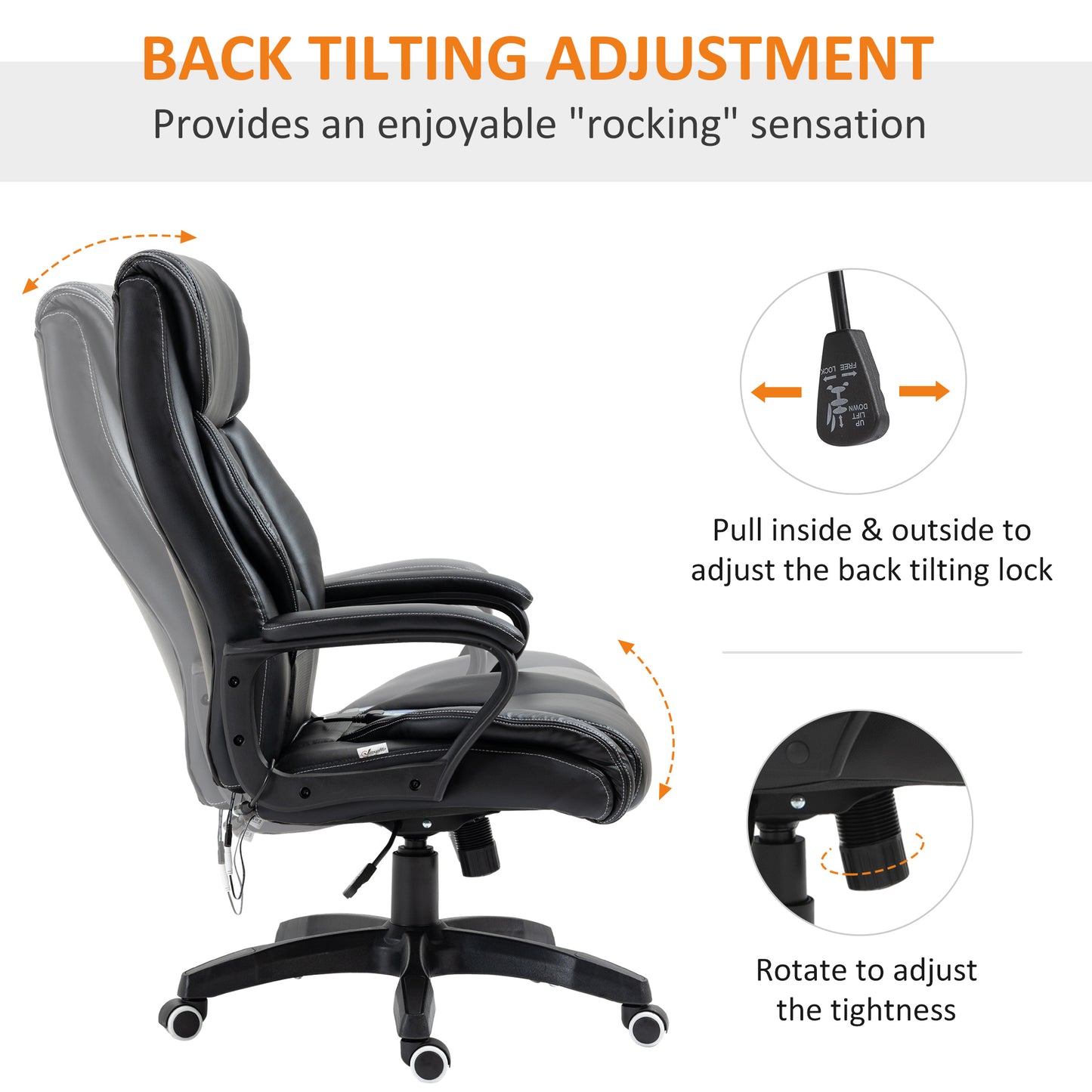 Office Chair with 6-Point Maaage, PU Desk Chair with Padded Seat and Armrest, Computer Chair with Tilt Function for Home