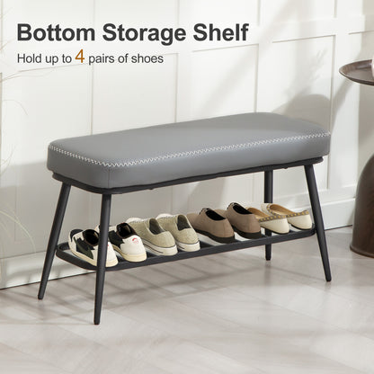 PU Leather Shoe Storage Bench - Grey