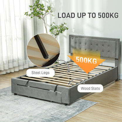 Double Size Ottoman Bed Frame 140W x 193.5D x 95Hcm with Front Drawer - Grey