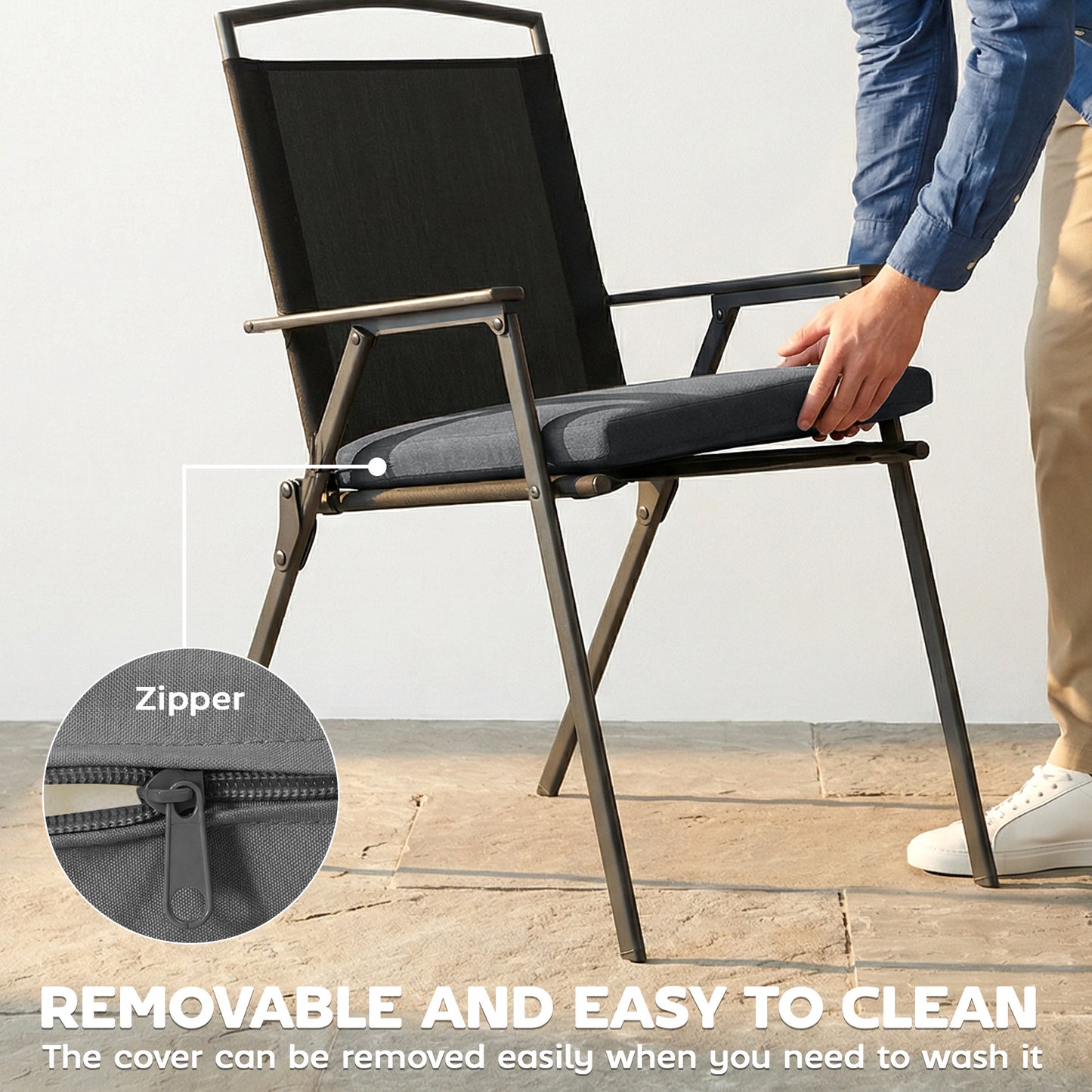 Outdoor Seat Cushions Set of 2 with Ties, Waterproof Garden Seat Pads, Dark Grey