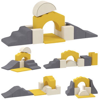 7 Piece Kids Soft Play Set with Detachable Cover, Baby Indoor Climb and Crawl Foam Toy for Toddlers, Yellow