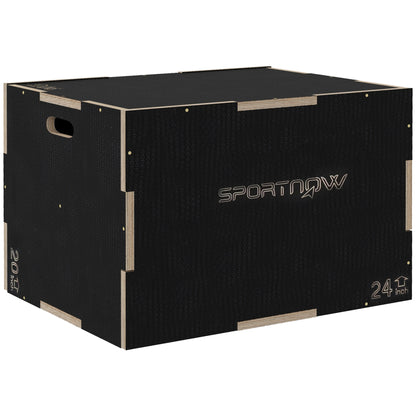 Multi-Faceted Jump Box, Wooden Step Up Box, for Home, Gym, Exercise, 51/61/76cm- Black