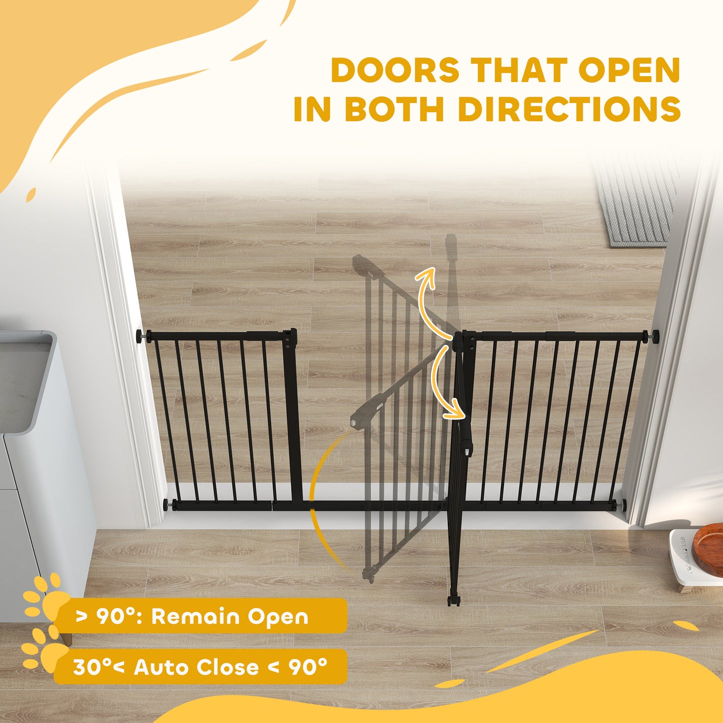 Adjustable Safety Gate w/ Three Extensions, Four Adjustable Screws, Black