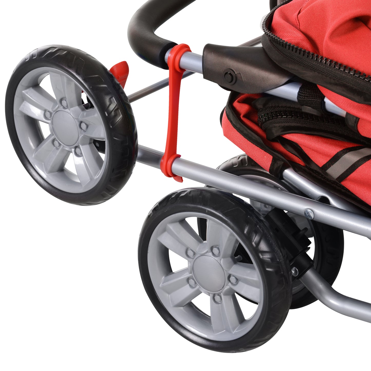 Pet Stroller for Small Miniature Dogs Cats Foldable Travel Carriage with Wheels Zipper Entry Cup Holder Storage Basket Red