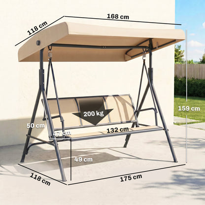 3 Seater Swing Chair, Garden Swing Bench with Adjustable Tilting Canopy