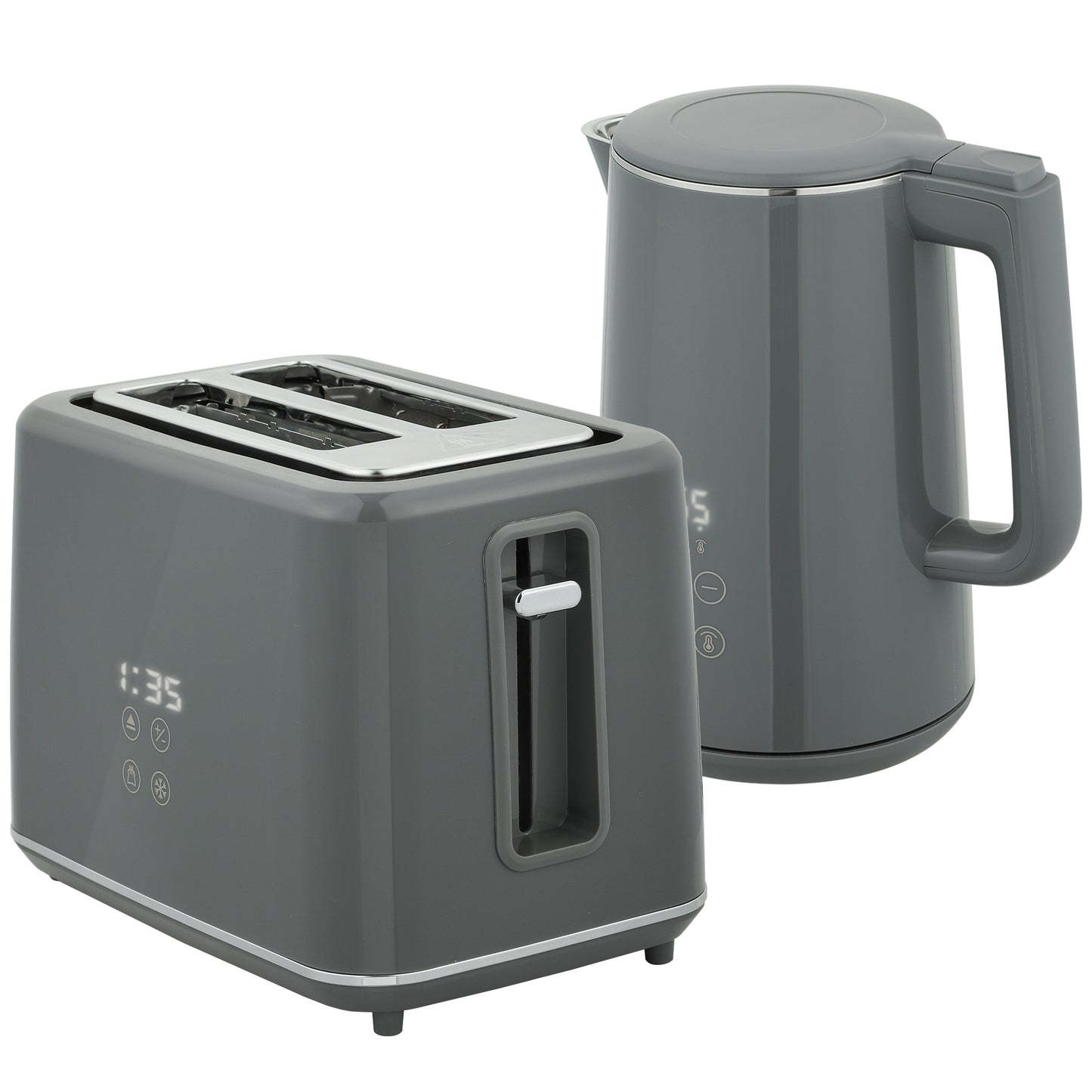 Digital Stainless Steel Kettle and Toaster Set, 1.5L 3000W Fast Boil Kettle, 2 Slice Toaster with 7 Level Browning Controls