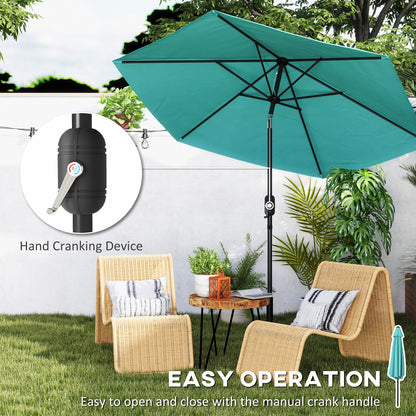 2.6 m Garden Parasol Umbrella with Aluminium Pole, Outdoor Patio Umbrella with Tilt and Crank, Vent, Turquoise