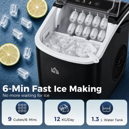 Ice Maker Machine Countertop, 12 KG in 24 H, 9 Cubes in 6 Mins, Portable Ice Cube Maker with Handle