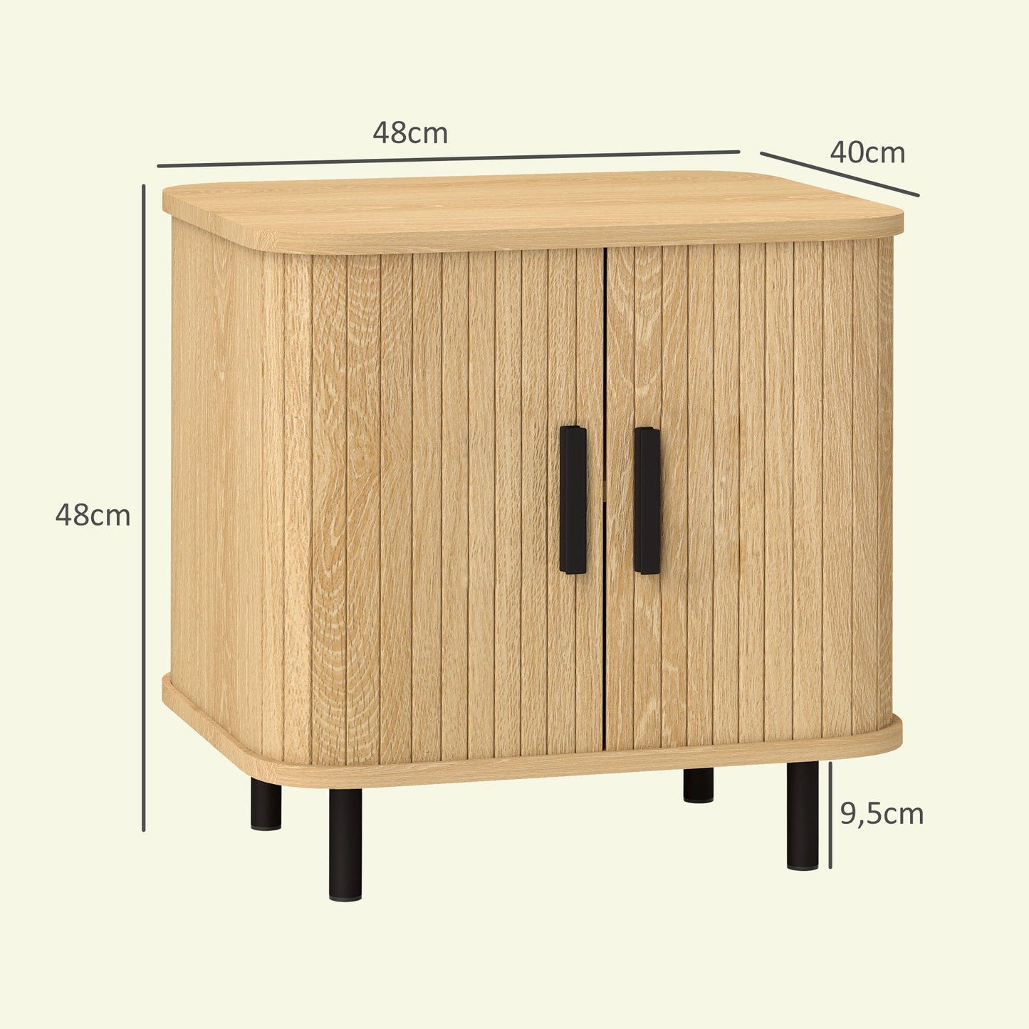 Nightstand with Sliding Doors and Metal Legs Oak Tone