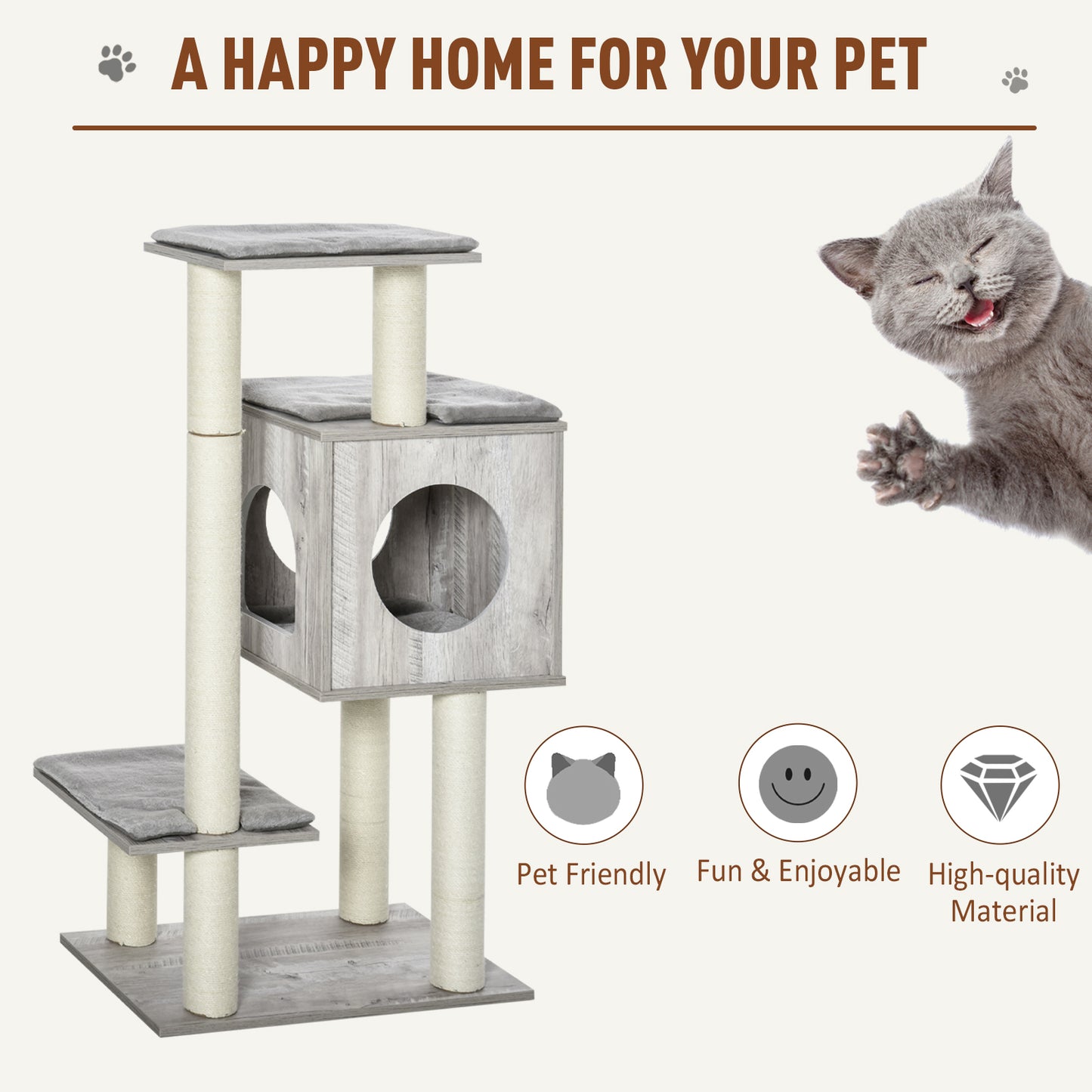 Cat Tree for Indoor Large Cats 113cm Kitten Tower Condo Jute Scratching Post Kitten Play House Activity Center Furniture