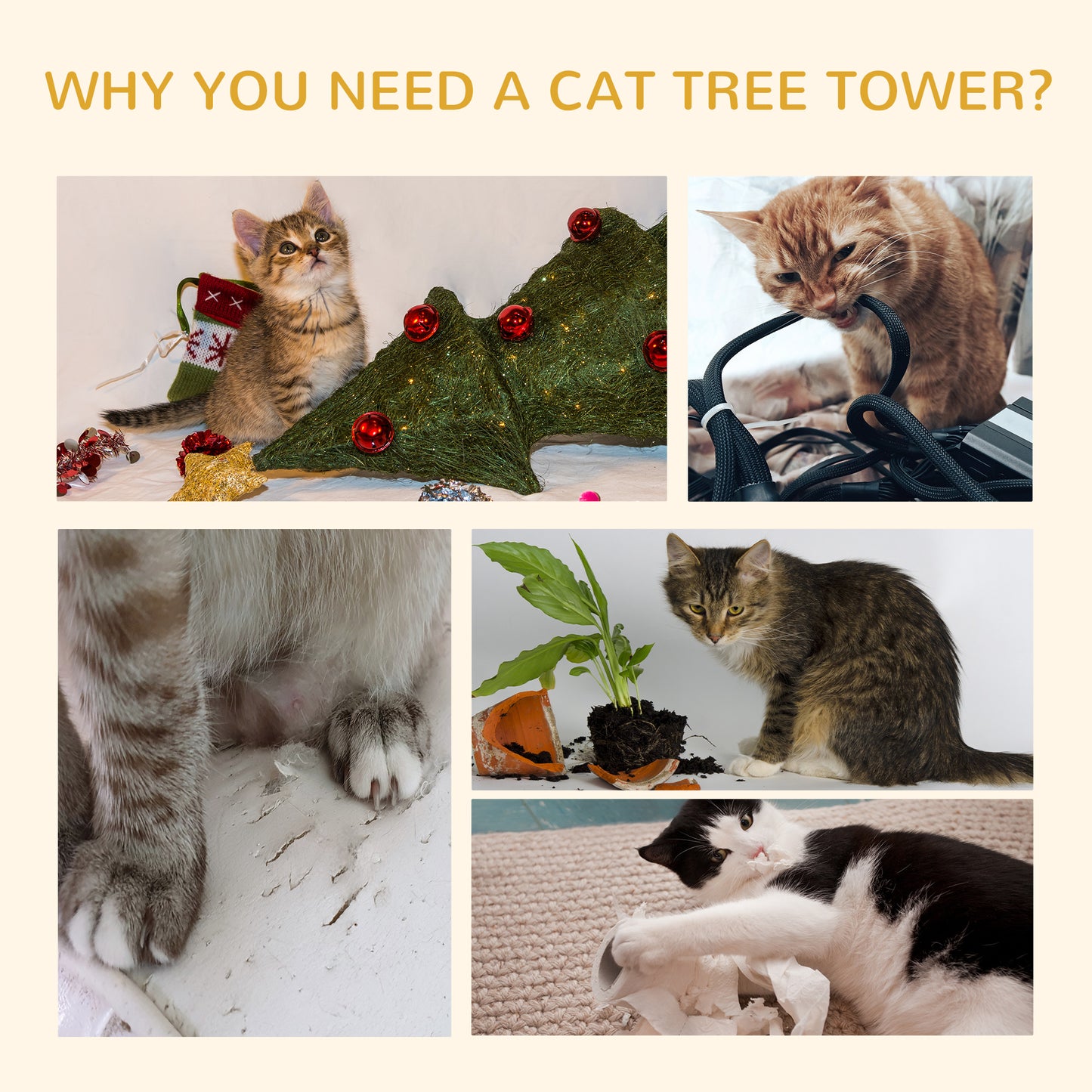 Floor-to-Ceiling Cat Tree for Indoor Cats, 240-260cm Adjustable Cat Tree - Dark Grey