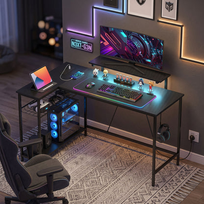 Reversible 'L' LED Light Gaming/Work Desk - Black