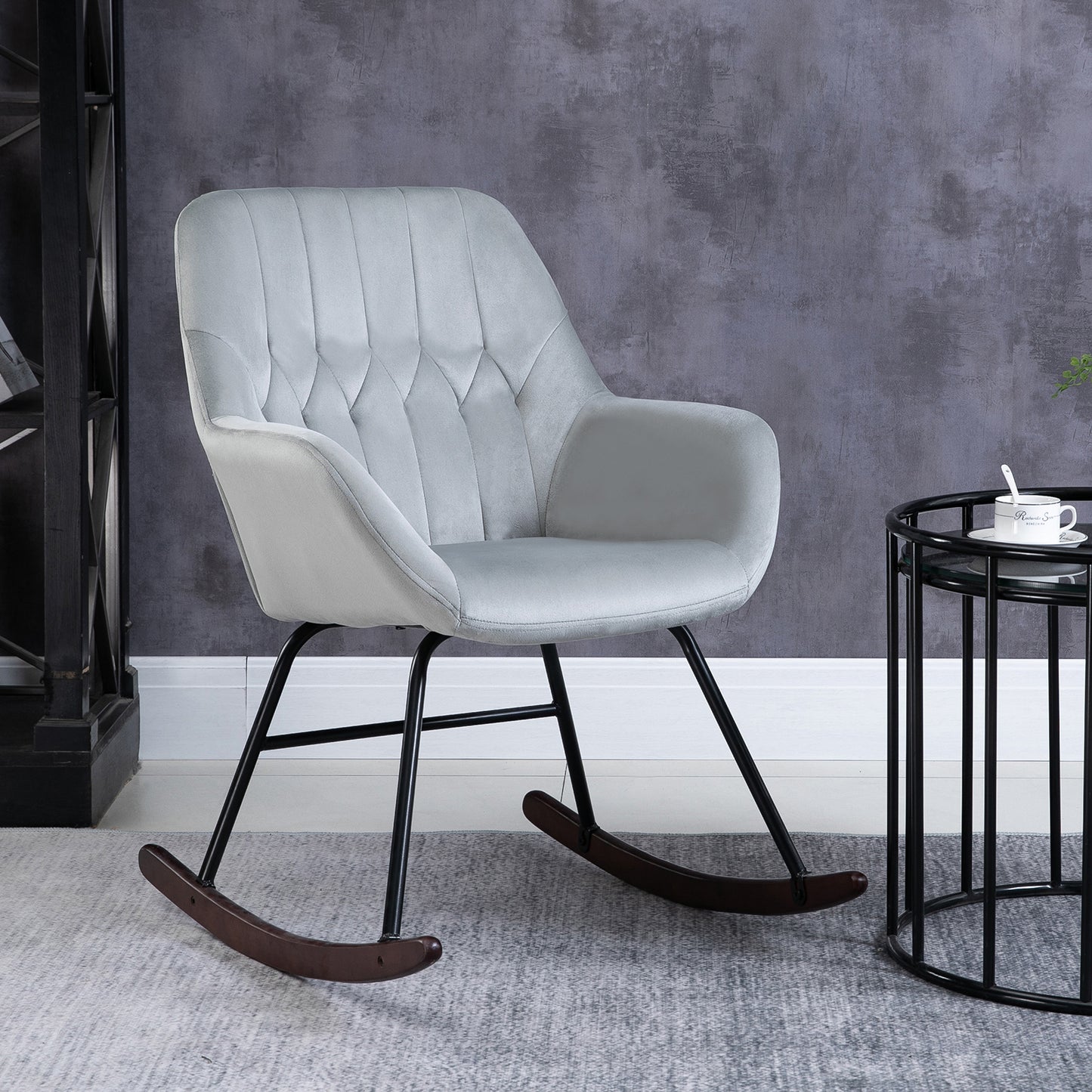 Rocking Chair Reading Accent Armchair with Steel Frame Sponge Padded for Living Room, Dining Room, Office, Balcony