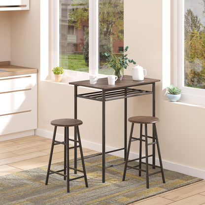 Bar Table & Stool Set with Storage – Black & Oak