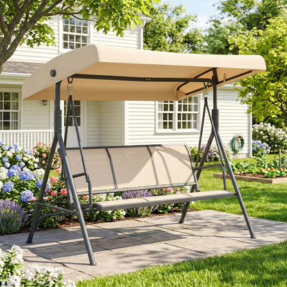 3 Seater Swing Chair, Garden Swing Bench with Adjustable Tilting Canopy