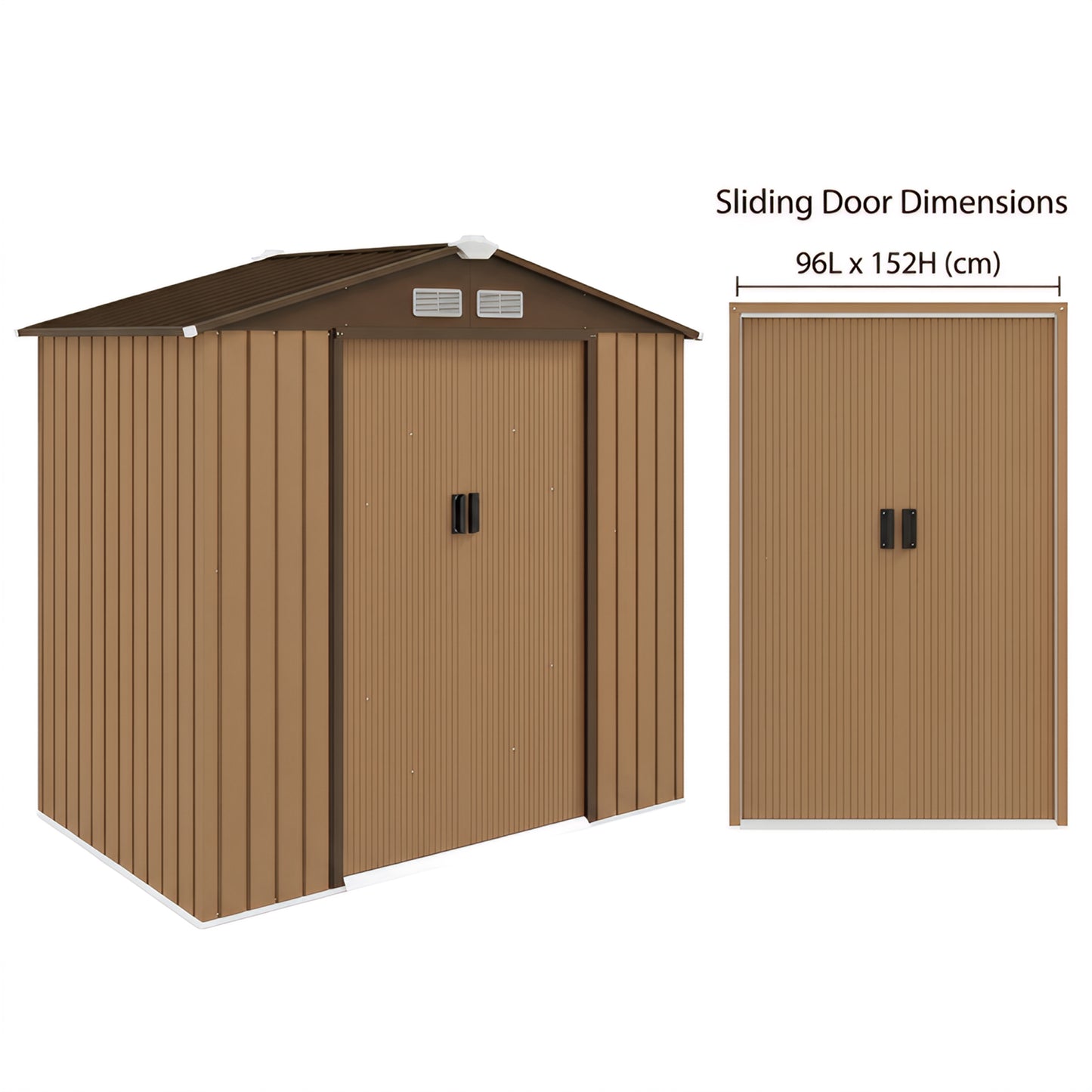 7 x 4ft Lockable Metal Garden Tool Storage Shed, Outdoor Storage Shed with Foundation and vents, Light Brown