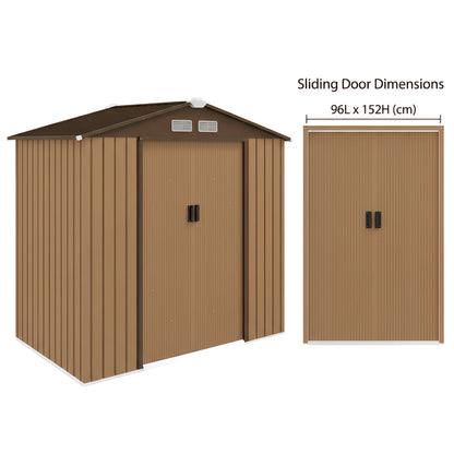 7 x 4ft Lockable Metal Garden Tool Storage Shed, Outdoor Storage Shed with Foundation and vents, Light Brown