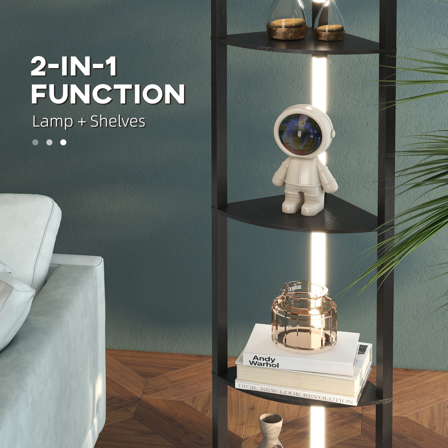 Corner Floor Lamp for Living Room Bedroom with Warm White LED Light, Modern Tall Standing Lamp, Black