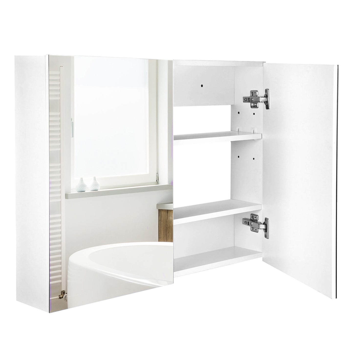 80 x 15 cm Double Door Bathroom Mirror Cabinet - White