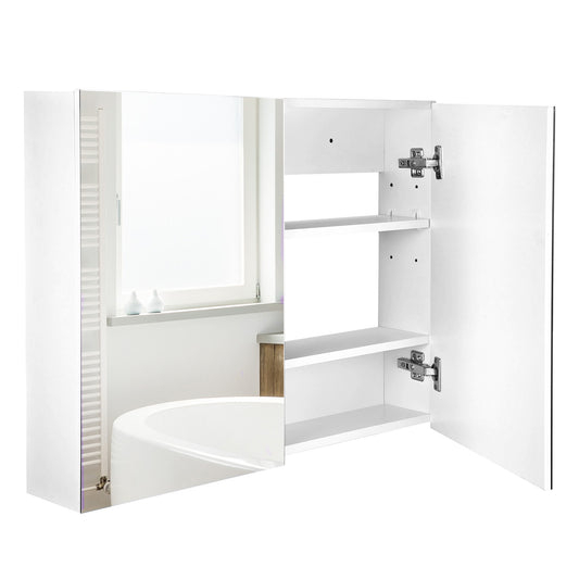 80 x 15 cm Double Door Bathroom Mirror Cabinet - White