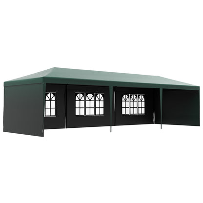 9 x 3 m Party Tent Gazebo Marquee Outdoor Patio Canopy Shelter with Windows and Side Panels Dark Green